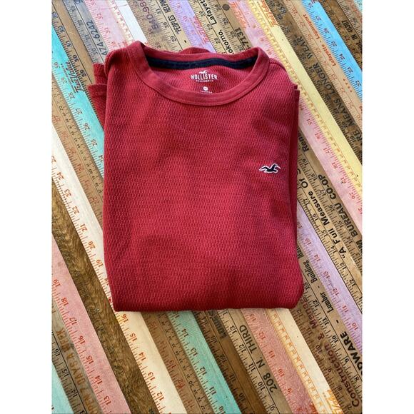 HOLLISTER M MENS 90s Y2k Waffle Knit Thermal Shirt Red Long Sleeve Abercrombie - Picture 4 of 8